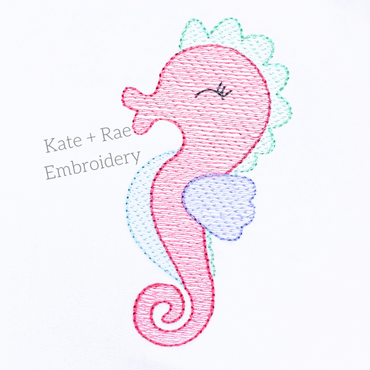Seahorse Sketch Stitch Embroidery Design