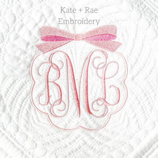 Scalloped Monogram Frame with Bow Embroidery Design