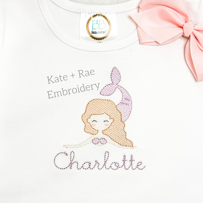 Mermaid Sketch Stitch Embroidery Design