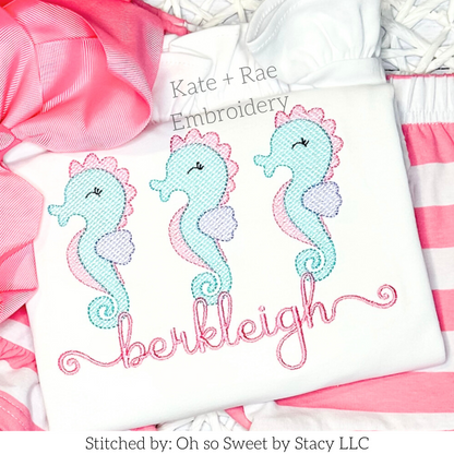 Seahorse Trio Sketch Stitch Embroidery Design
