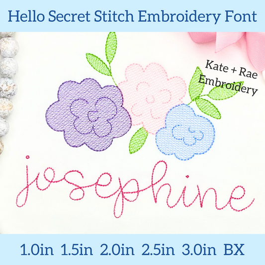 Hello Secret Stitch Embroidery Font