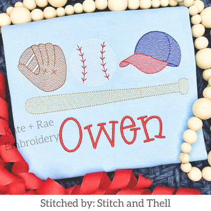 Boy's Baseball Sketch Stitch Embroidery Design