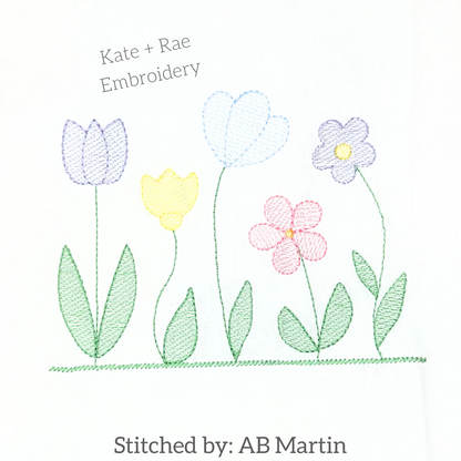 Floral Garden Sketch Stitch Embroidery Design