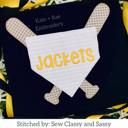 Baseball Frame Zigzag Applique Embroidery Design