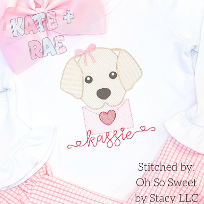 Girls Valentine's Day Puppy Sketch Stitch Embroidery Design
