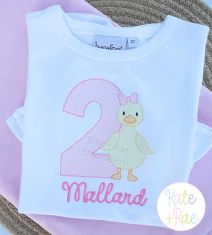Duck Duck Two with Bow Sketch Stitch Embroidery Design