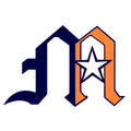 Water Bottle Stickers: Montgomery American M logo in navy and orange with a white star