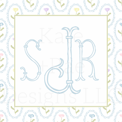 Colorful Watercolor Florals in Scalloped Frame Seamless Pattern