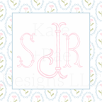 Pink Watercolor Florals in Scalloped Frame Seamless Pattern: Pink SJR monogram mockup on a pink watercolor floral scalloped frame pattern