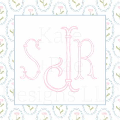 Pink Watercolor Florals in Scalloped Frame Seamless Pattern