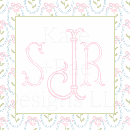 Pink Watercolor Florals in Scalloped Frame with Bows Seamless Pattern