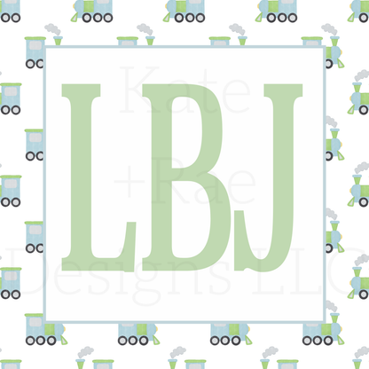Blue & Green Watercolor Train Seamless Pattern
