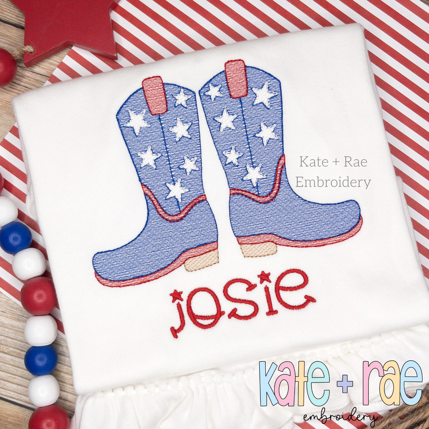 Patriotic Cowboy / Cowgirl Boots Sketch Stitch Embroidery Design