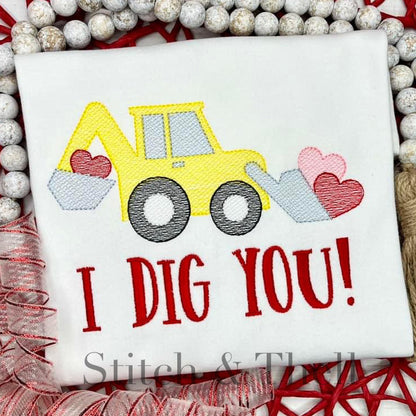 Backhoe Valentine's Day Sketch Embroidery Design