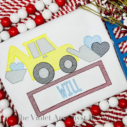 Backhoe Valentine's Day Sketch Embroidery Design with Name Plate