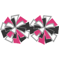 PomPom: Two hot pink, black, and gray cheer pom poms