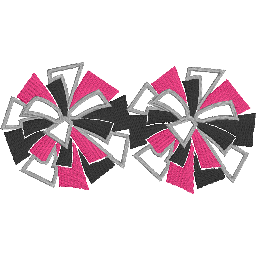 PomPom: Two hot pink, black, and gray cheer pom poms