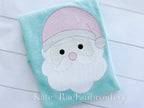 Santa Sketch Stitch Embroidery Design: Sketch stitch Santa face with a pink hat and white beard stitched on a mint shirt