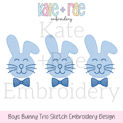 Boy's Easter Bunny Trio Sketch Stitch Embroidery Design