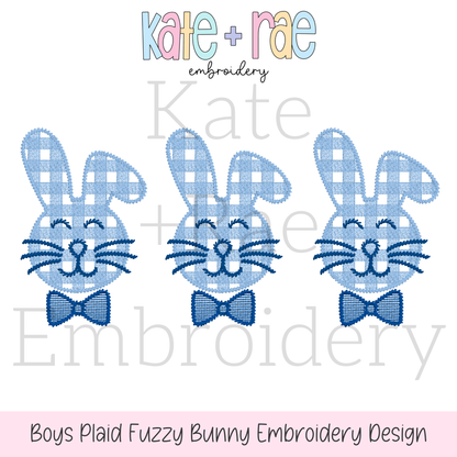 Boy's Plaid Fuzzy Easter Bunny Trio Sketch Stitch Embroidery Design